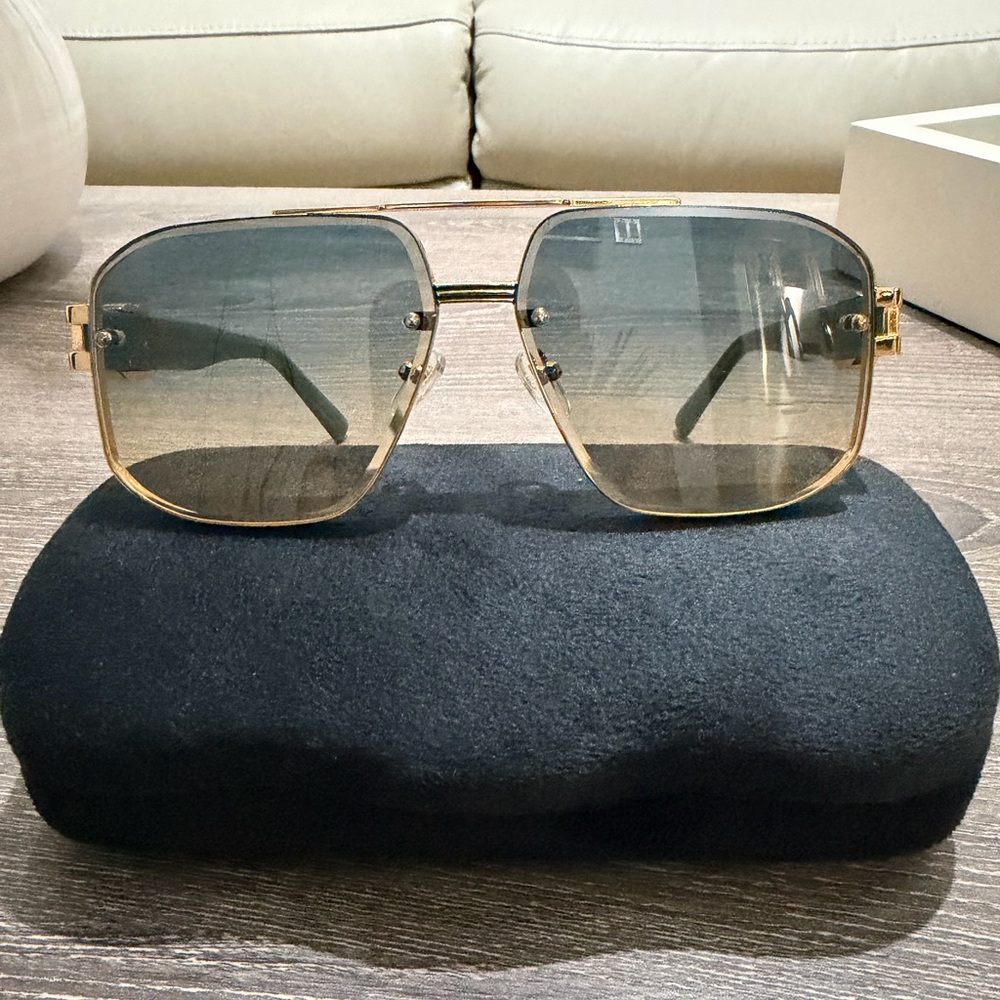 Gucci Gold Square Sunglasses with Gray Lenses